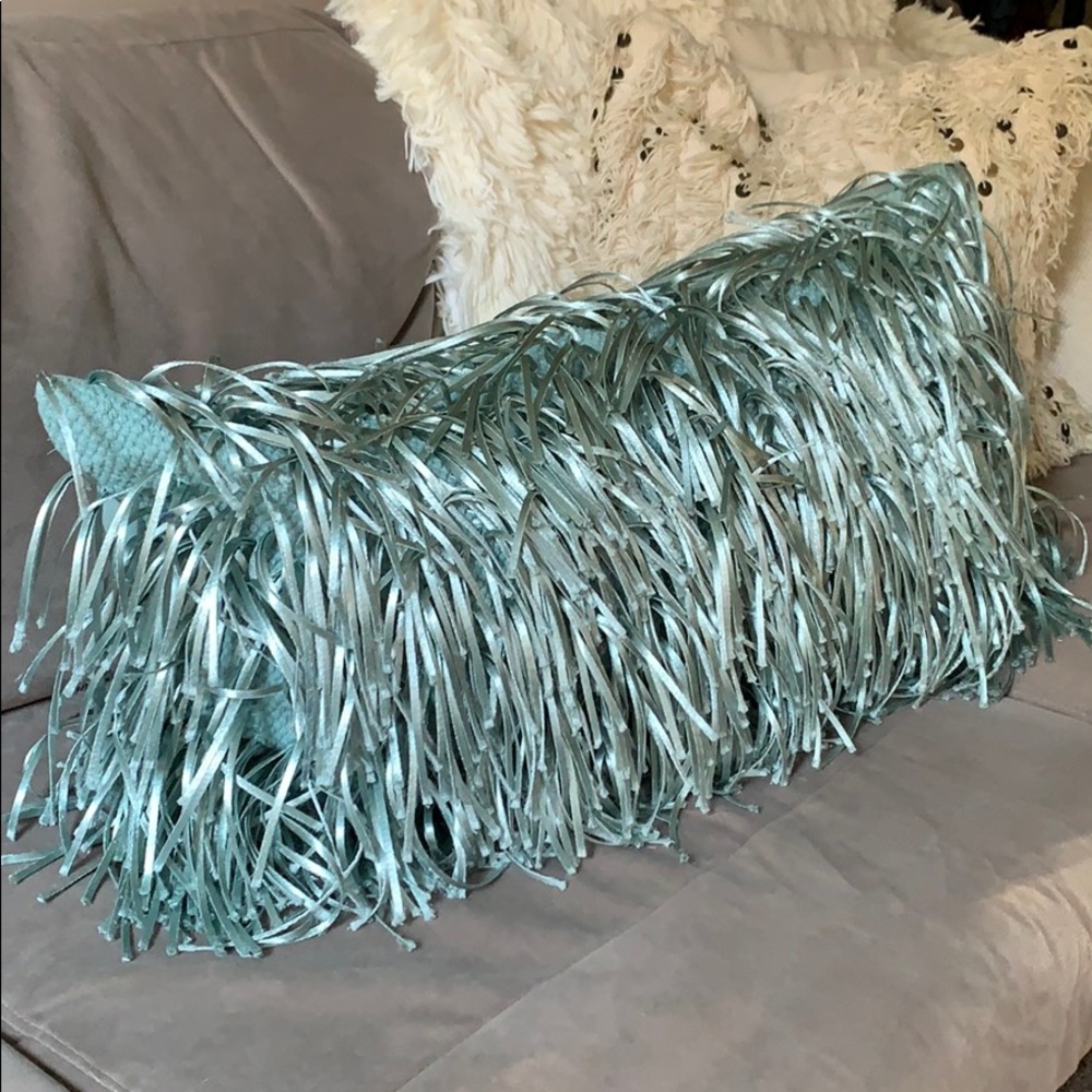 Teal metallic shag accent pillow
